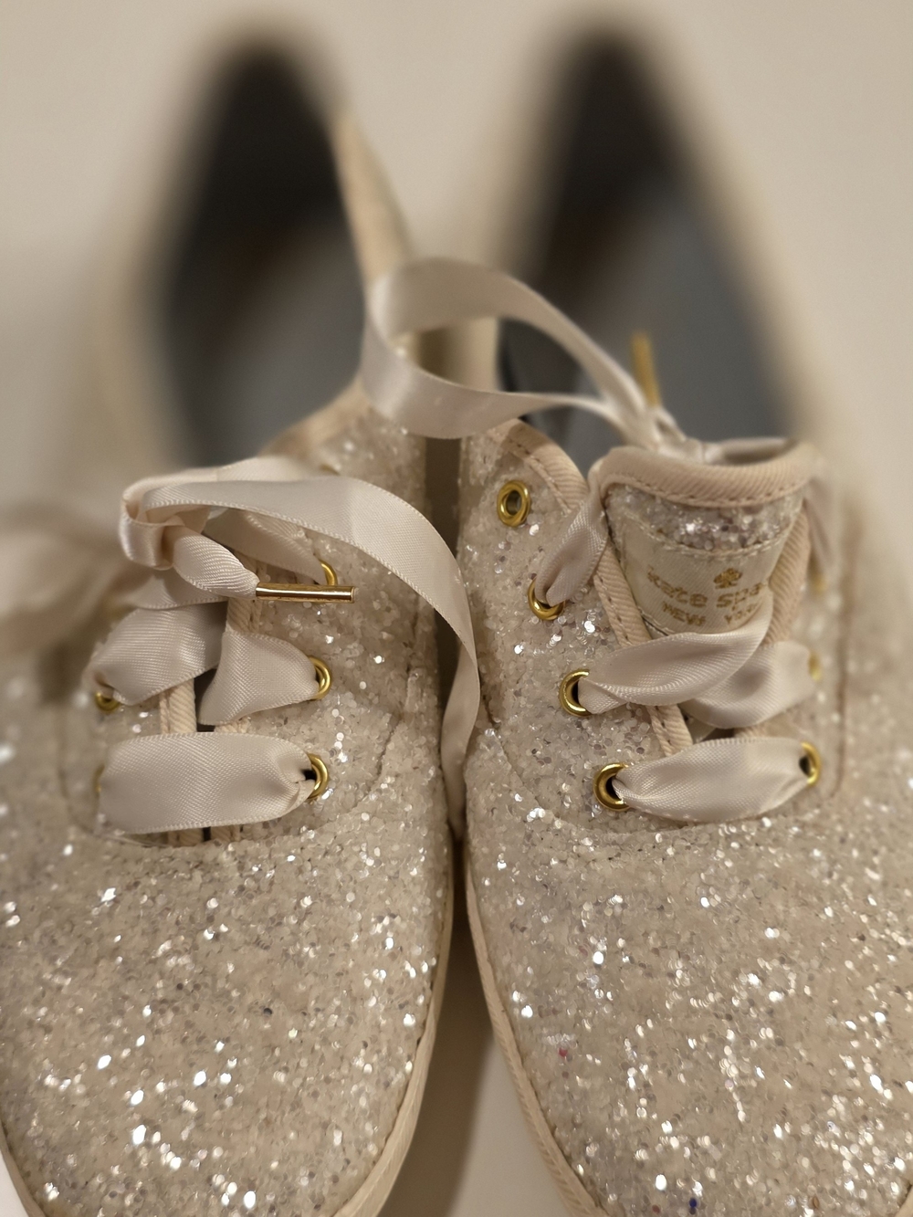 Sparkle Satin Lace-Up Women’s Sneakers in Cream - Picture 5 of 16